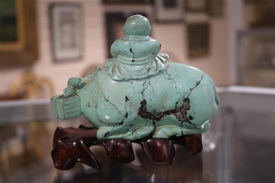 A group of Chinese turquoise matrix carvings,